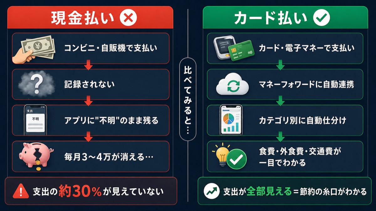 現金払い vs カード払いの見える化比較図