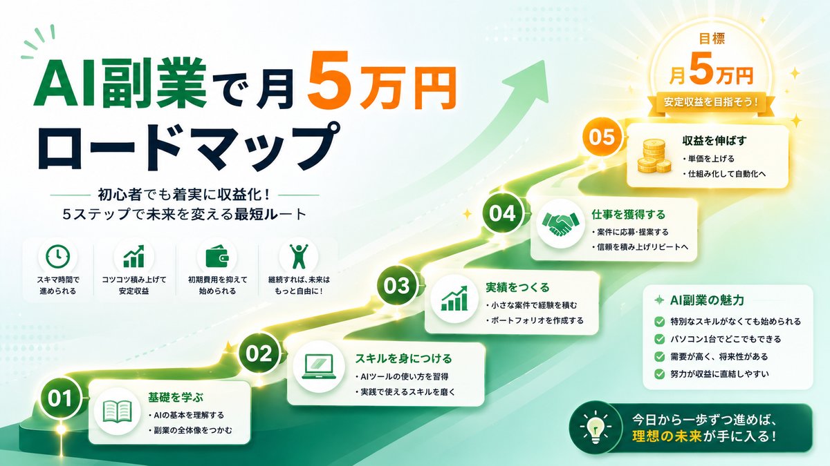 AI副業で月5万円ロードマップ2026｜何も知らない人が最短で稼ぐ全手順