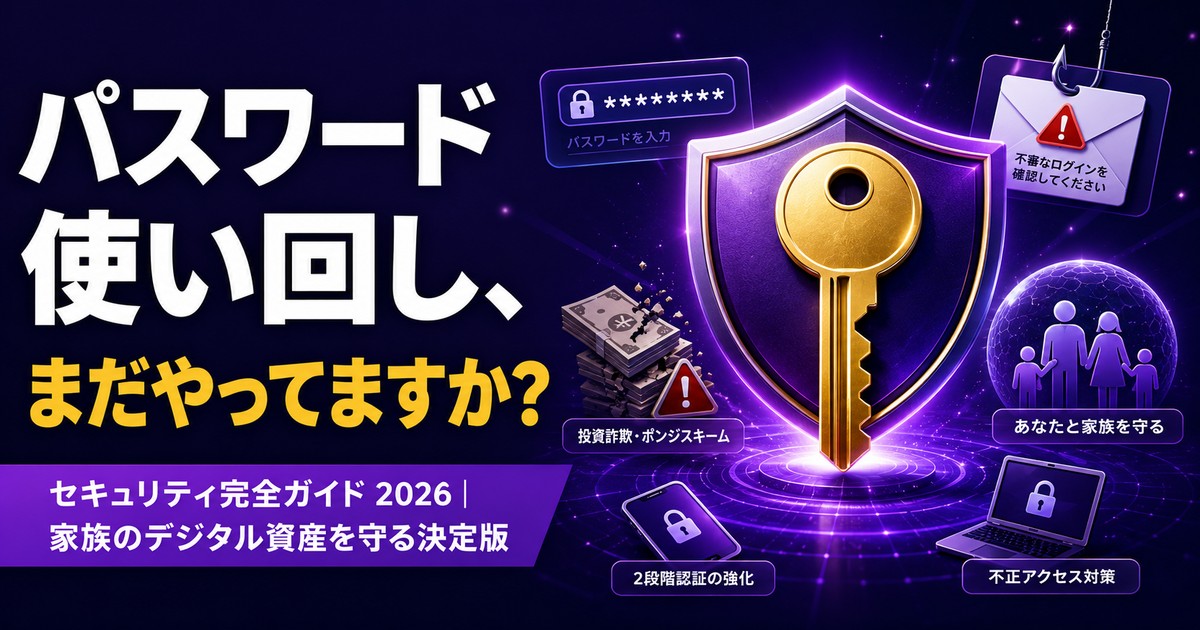 パスワード使い回し、まだやってますか？セキュリティ完全ガイド2026｜家族のデジタル資産を守る決定版