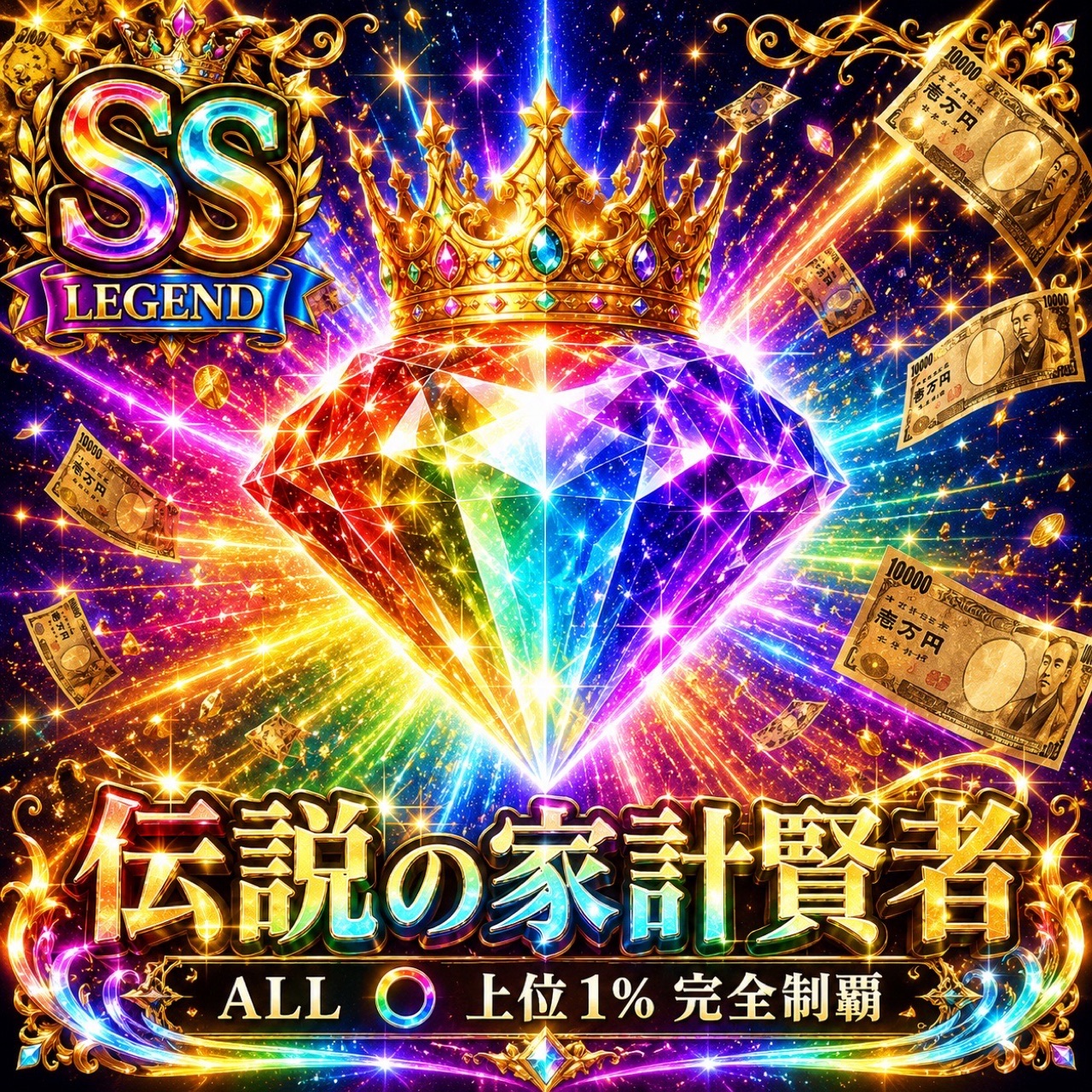 RANK SS・王冠と虹色オーラを纏った伝説のダイヤモンド