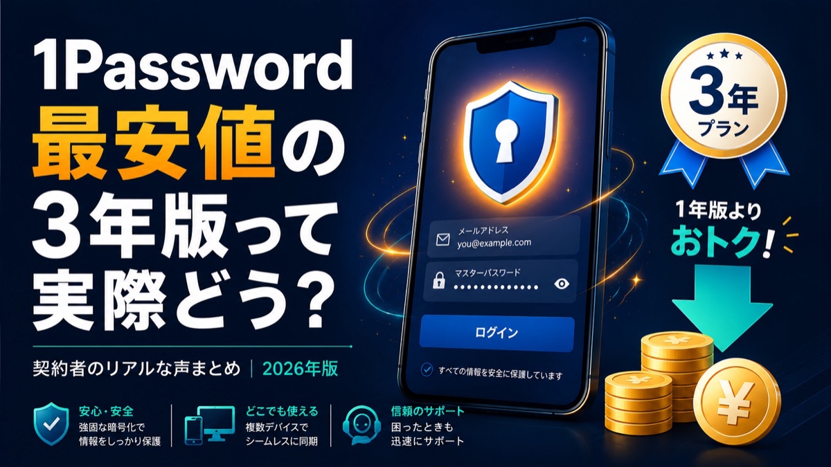 【感想まとめ】1Password 最安値の3年版は本当にアリ？契約者のリアルな声と注意点【2026年版】