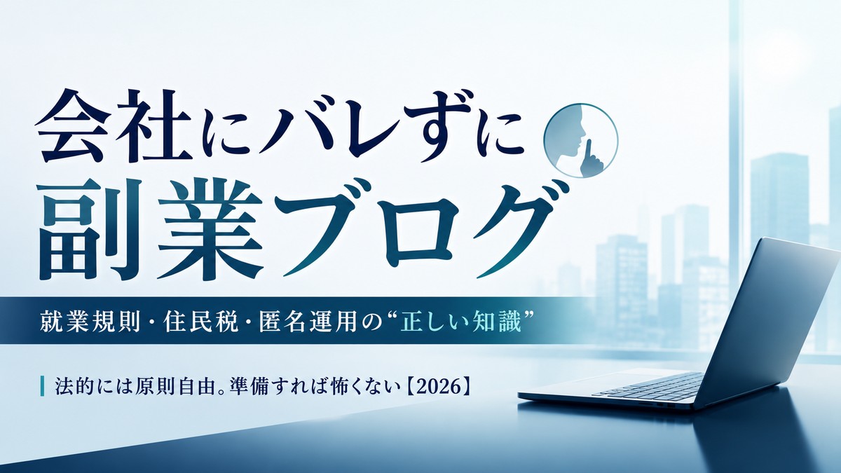 会社にバレずに副業ブログを始める方法：就業規則・住民税・匿名運用の注意点を解説するアイキャッチ