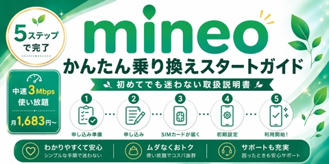 mineo（マイネオ）かんたん乗り換えスタートガイド2026｜初めてでも迷わない取扱説明書